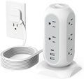 Surge Protector Power Strip Tower 10 Ft, TESSAN Flat Plug Extension Cord by TESSAN