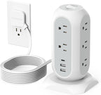 Surge Protector Power Strip Tower 10 Ft, TESSAN Flat Plug Extension Cord by TESSAN