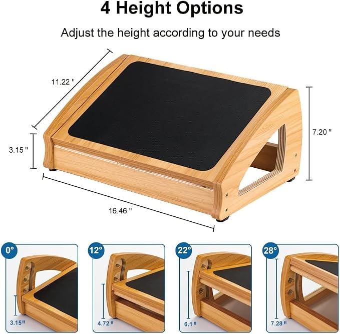 StrongTek Ergonomic Under Desk Footrest, 3 Adjustable Heights Wooden Office - Image 3