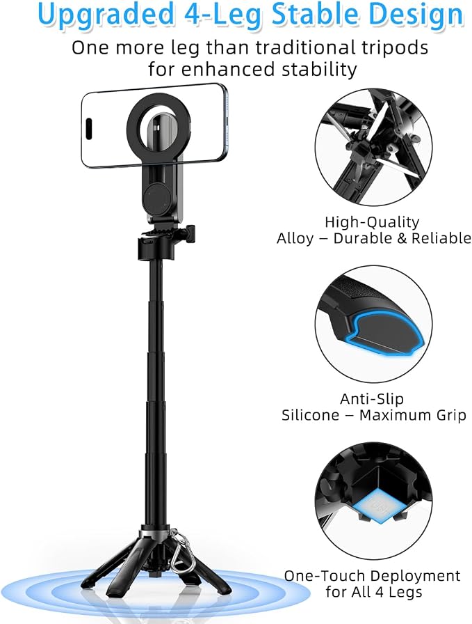 CloudValley Magnetic 4-in-1 Multifunctional Selfie Stick Tripod, Mini Portable - Image 6