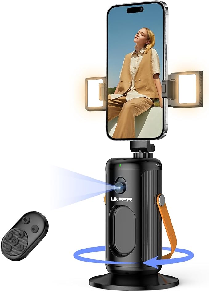 P08 Auto Face Tracking Phone Holder, No APP, 360°Rotation Phone Tracking Gimbal by Linber