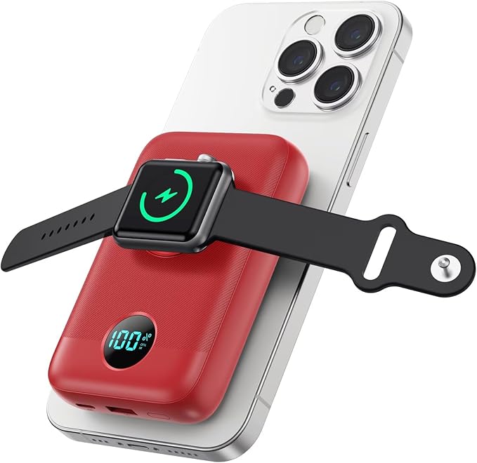 Magnetic Portable Charger for iPhone, 10800mAh 4-in-1 Wireless Power Bank by GKUTW