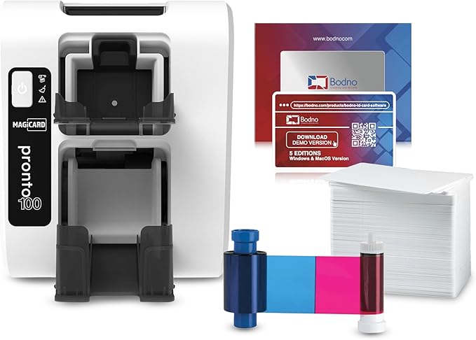 Bodno Magicard Pronto 100 ID Card Printer & Complete Supplies Package ID by Bodno