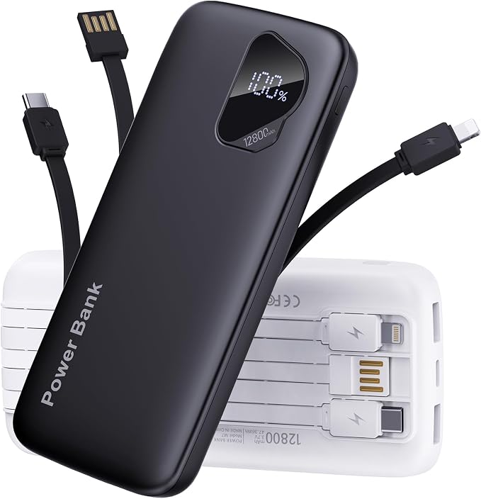 2025 Portable Charger with Built in Cables, 12800mAh Travel Essential Battery by FancyBean