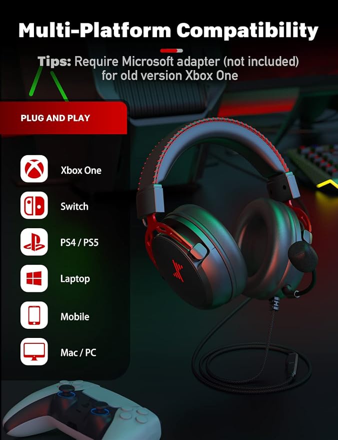 DEEBOX Gaming Headset for PS5 PS4 Xbox One Switch, Gaming Headphones - Image 6