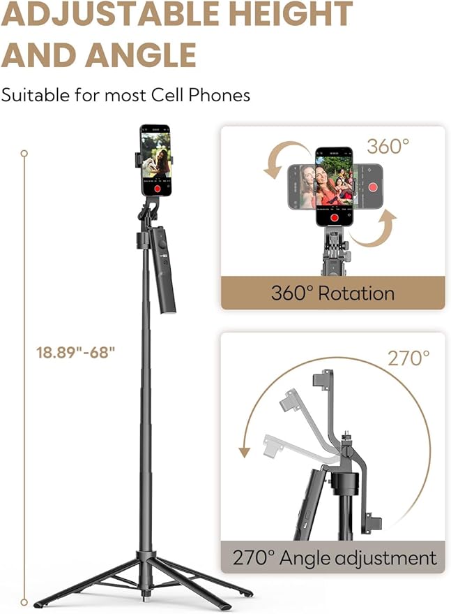 Auto Face Tracking Tripod for iPhone 360°Rotation, Selfie Stick for Android - Image 8