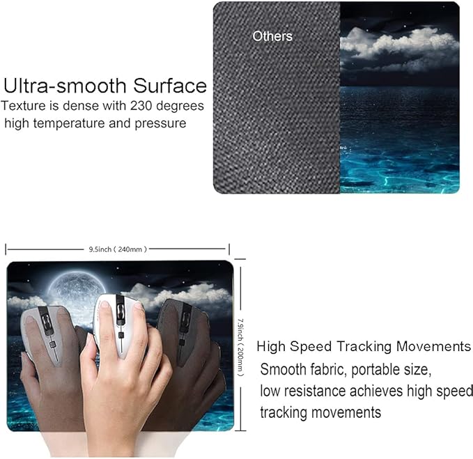 Mouse Pad, Ocean and Moon Mouse Pad, Square Waterproof Mouse Pad Non-Slip - Image 3