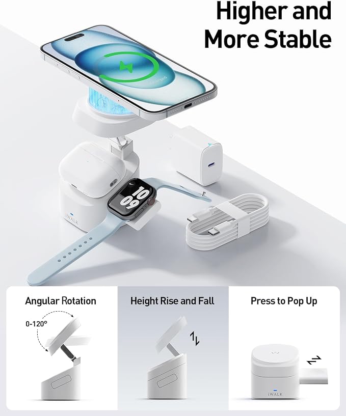 iWALK 3-in-1 Magnetic Wireless Charging Stand, 15W Foldable Charger Station - Image 3