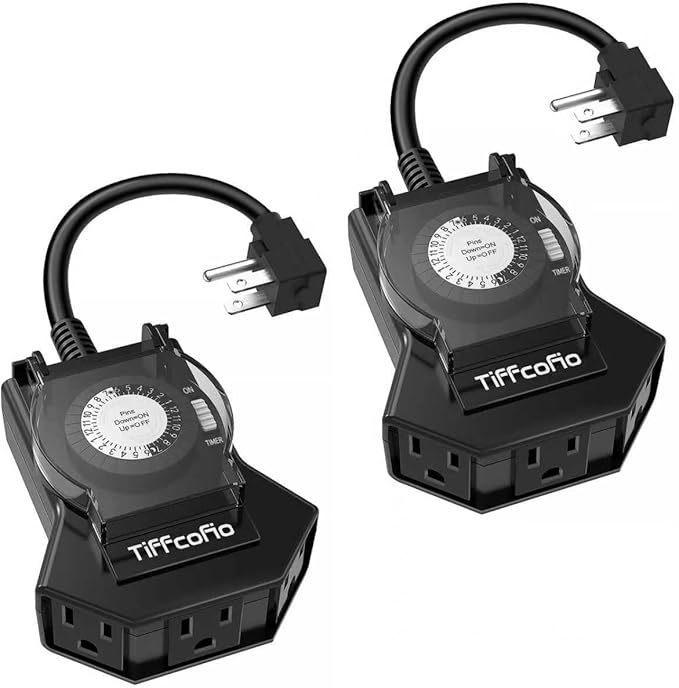 Outdoor Timer Outlet Waterproof, 24 Hour Mechanical Light Timer Outdoor by TiFFCOFiO