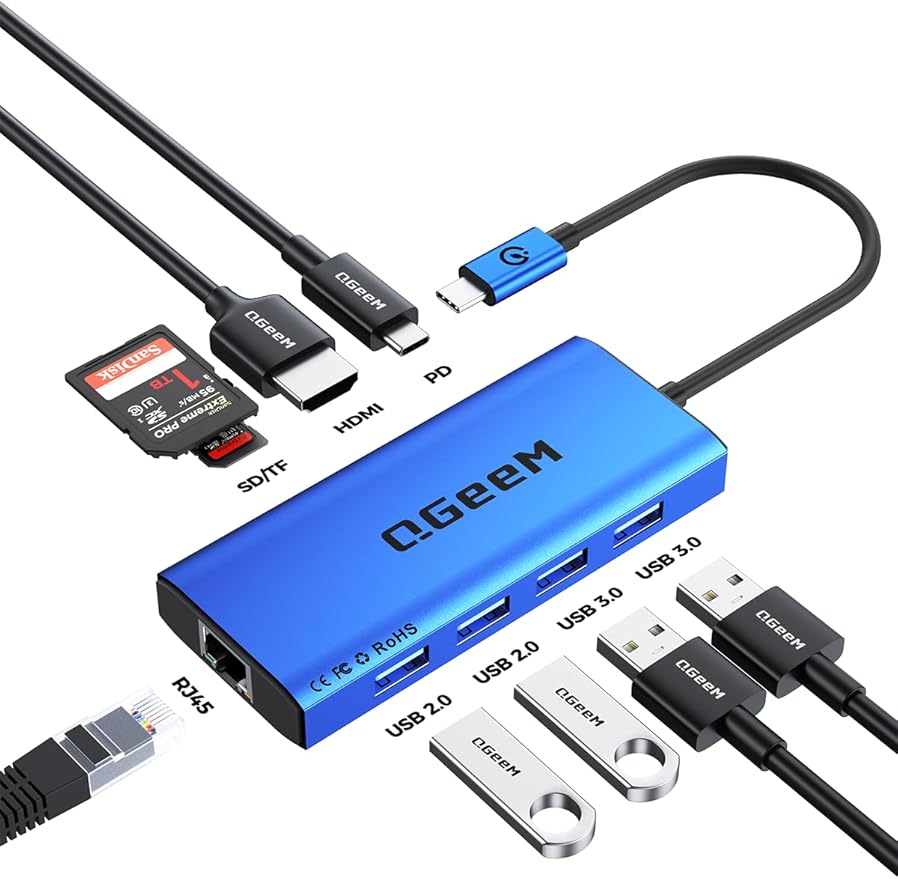 QGeeM USB C Hub Ethernet, 9 in 1 USB Type C Hub HDMI Multi-Port Converter by QGeeM