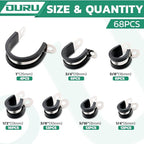 68PCS Cable Clamps Assortment Kit, 7 Sizes Stainless Steel Rubber Coated - Image 2