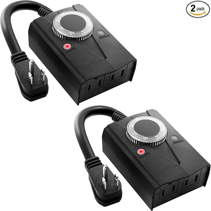 Outdoor Mechanical Light Timer Waterproof, Dusk to Dawn Plug in Timer Switch by Brightown