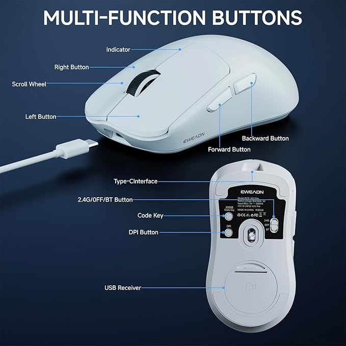 EWEADN X23Pro Wireless Gaming Mouse, 2.4G/BT5.0/USB-C Esports Gaming Mouse - Image 7