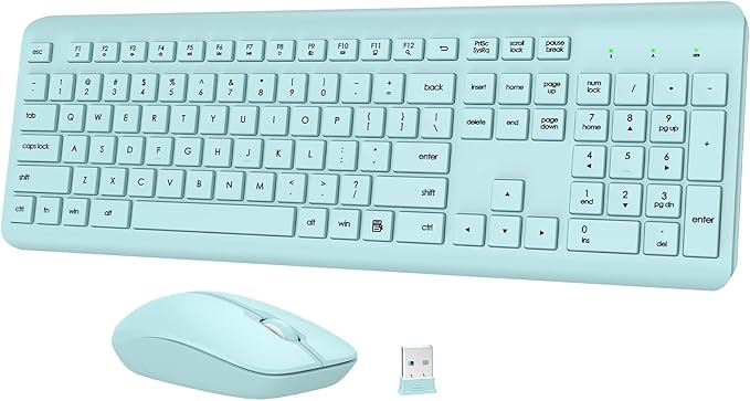 Wireless Keyboard and Mouse Combo, Full-Size Silent Ergonomic Keyboard and by QUASIO