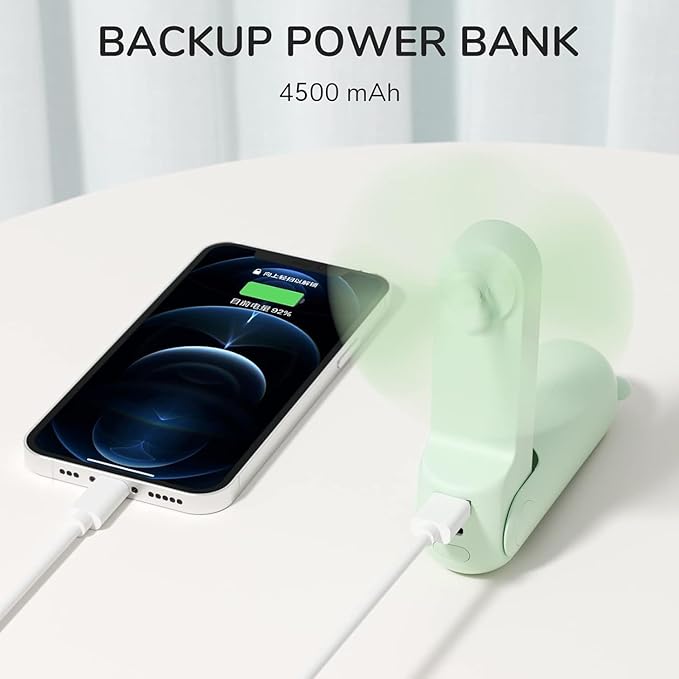 JISULIFE Handheld Fan with 4500 mAh Powerbank Max 37 Hours Runtime, Pocket - Image 3