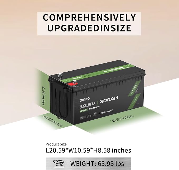 OKMO 12V 300Ah LiFePO4 Lithium Battery 3840Wh Rechargeable Lithium Battery - Image 5