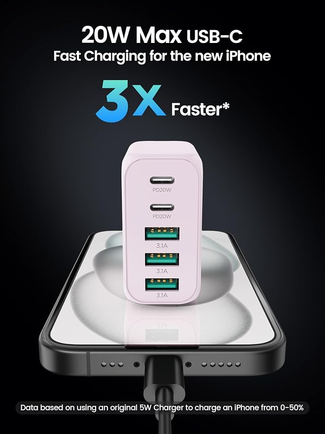2-Pack Type C Fast Charging, 50W 5-Port USB Wall Charger Cube - Image 2