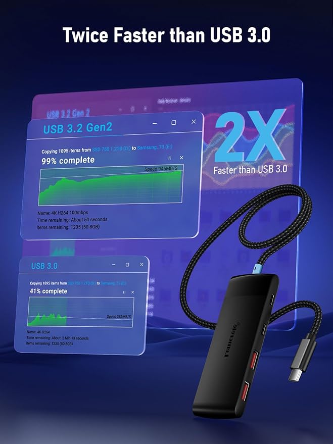USB C Hub with 10Gbps 2 USB 3.2 & 2 USB C 3.2, Charging Port, USB Port Extender - Image 2