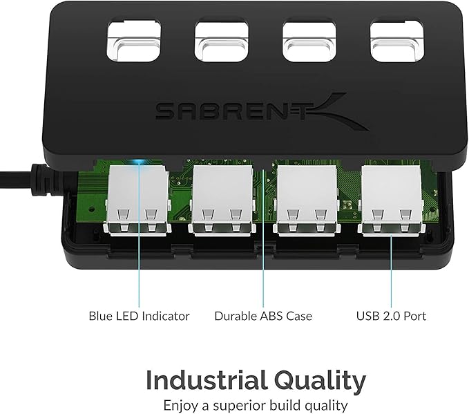 SABRENT 4 Port USB 2.0 Data Hub - Image 6