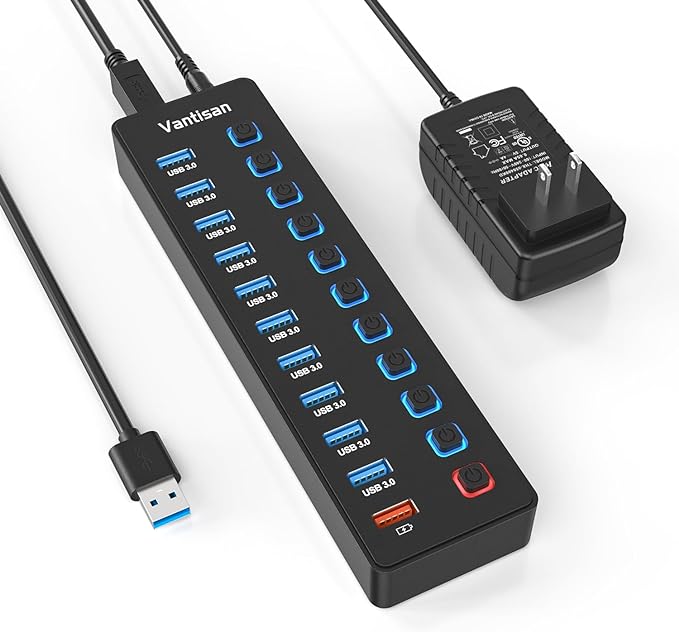 Powered USB Hub, 11-Port USB 3.0 Hub Splitter by vantisan