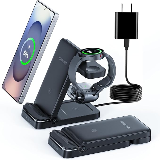 Wireless Charger for Samsung, 3 in 1 Wireless Charging Station for S25 S24 by TRIBONE