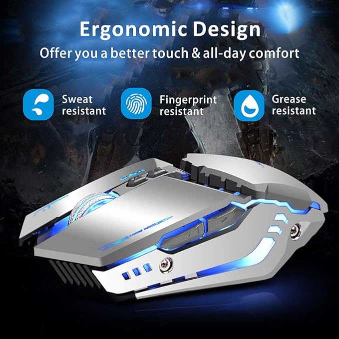 TENMOS T12 Wireless Gaming Mouse Rechargeable, 2.4G Silent Optical Wireless - Image 2