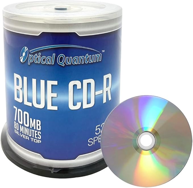 Blue AZO CD-R 700MB 52X Shiny Silver Blank Recordable Media Disc by OpticalQuantum