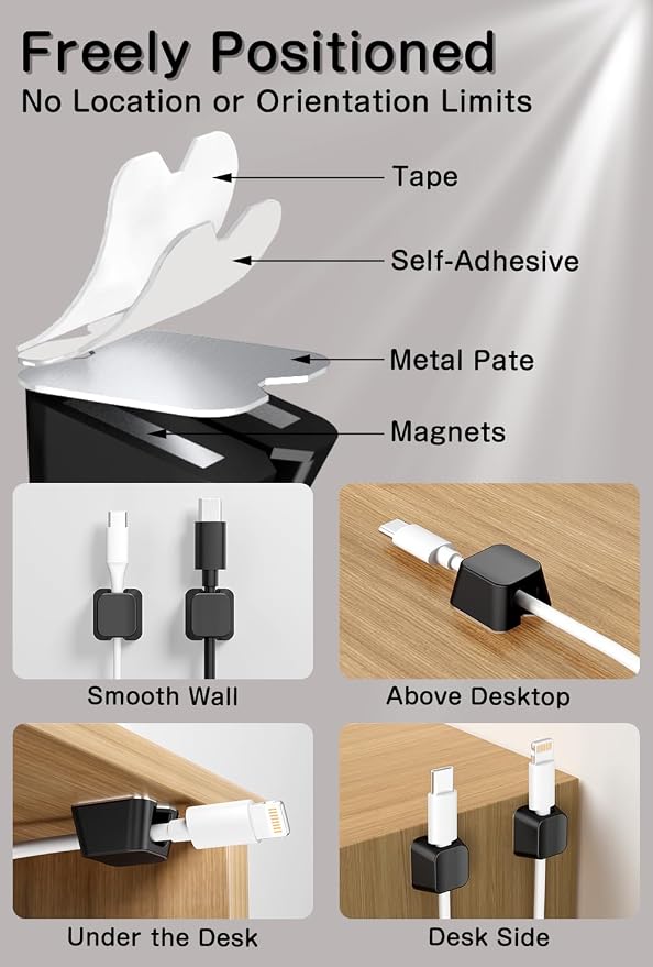 Viaky 8 Pack Magnetic Cable Clips, Large Size Under Desk Cable Management - Image 5