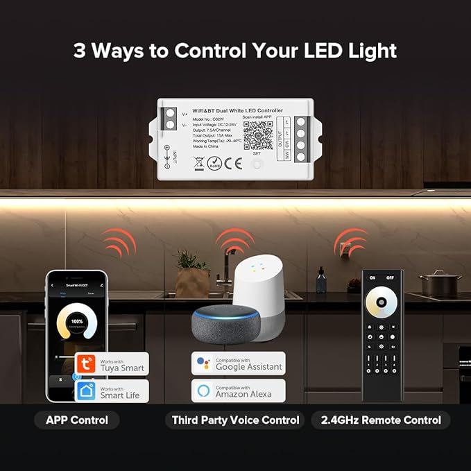 BTF-LIGHTING C02W CCT PWM 3PIN Color Temperature LED Strip Dual White 2.4GHz - Image 2