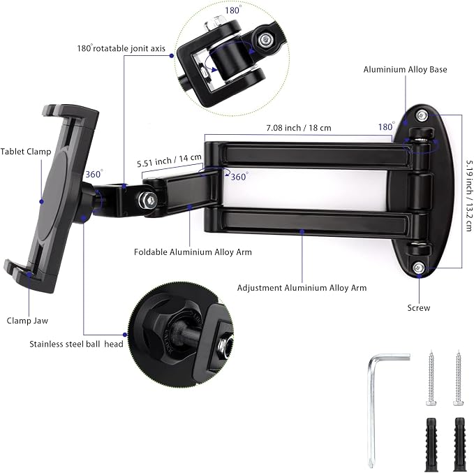 Foldable iPad Wall Mount Holder, Aluminium Extendable Tablet Wall Mount - Image 3