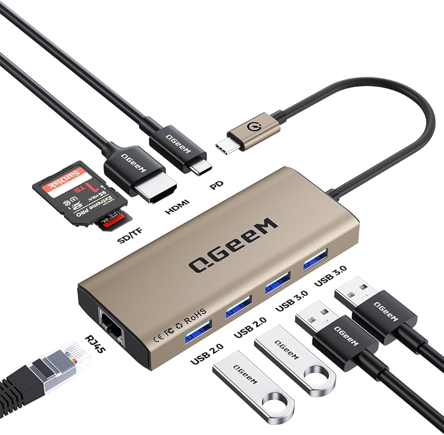 QGeeM USB C Hub Ethernet, 9 in 1 USB Type C Hub HDMI Multi-Port Converter by QGeeM