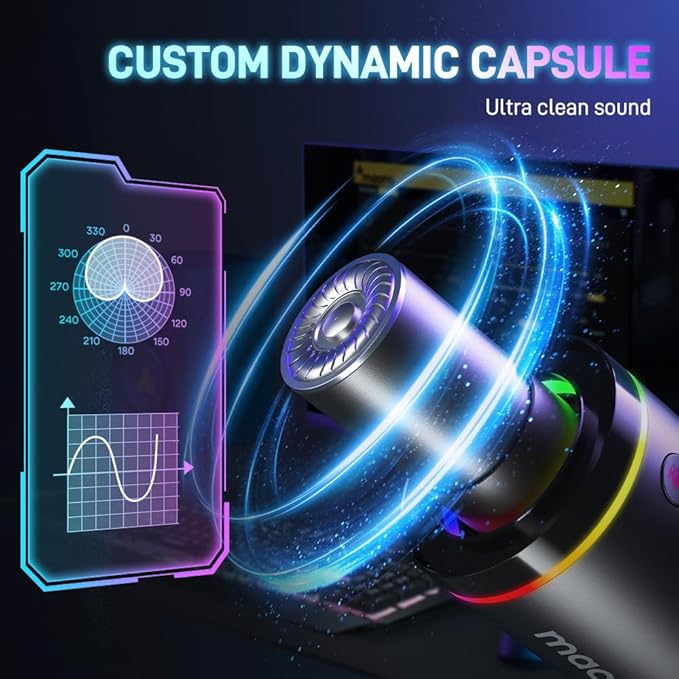 MAONO XLR/USB Dynamic Microphone, RGB Gaming Mic - Image 2