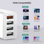 USB Charger, 4 Port USBA Wall Charging Block, Fast Charge QC 3.0 Plug Adapter - Image 3