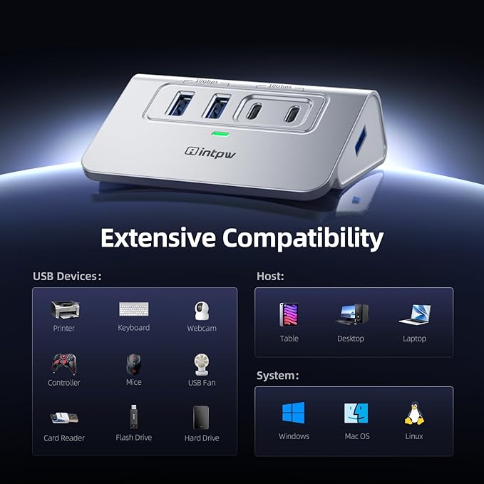 Intpw USB C Hub 10Gbps, 4 Port USB Splitter - Image 7