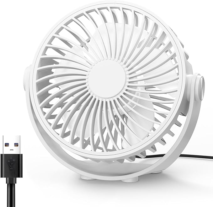 USB Desk Fan, 5 Inch Mini Portable, 3 Speeds Strong Airflow Personal Desktop by Edvision