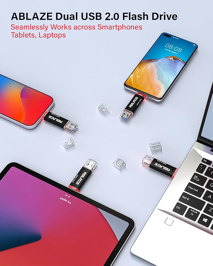 ABLAZE 32GB Type C Flash Drive 10 Pack, Dual USB 2.0+USB C Memory Stick Thumb - Image 7