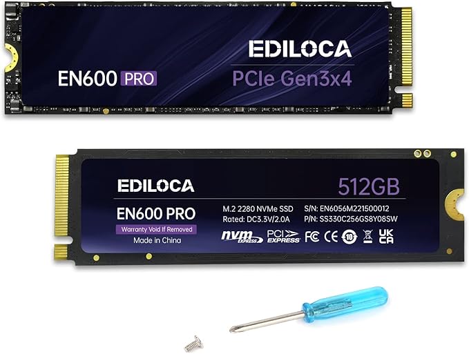 EN600 PRO SSD 512GB PCIe 3.0 Gen 3x4, NVMe M.2 2280, Internal Solid State Drive by EDILOCA