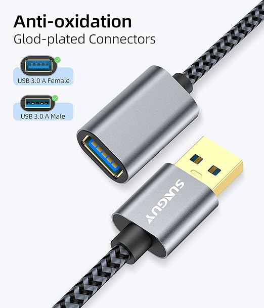 SUNGUY 5Gbps USB 3.0 Extension Cable, 3FT USB Extender, USB A Male to Female - Image 2