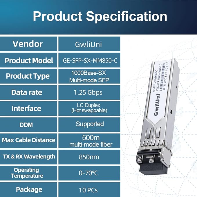 10Pcs 1.25G SFP Multi Mode Fiber Module Network Transceiver, SX MM 850nm 500m - Image 7