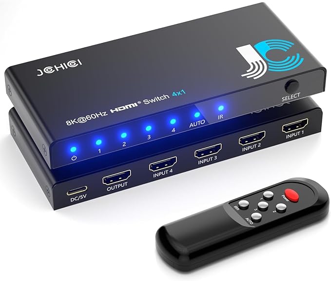 HDMI 2.1 Switch 4 in 1 Out 8K@60Hz 4K@120Hz, 4 Ports HDMI Switcher Selector by JCHICI