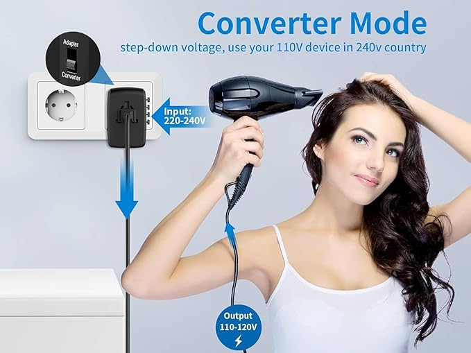 International Travel Adapter Voltage Converter to Step Down 230V to 120V - Image 2