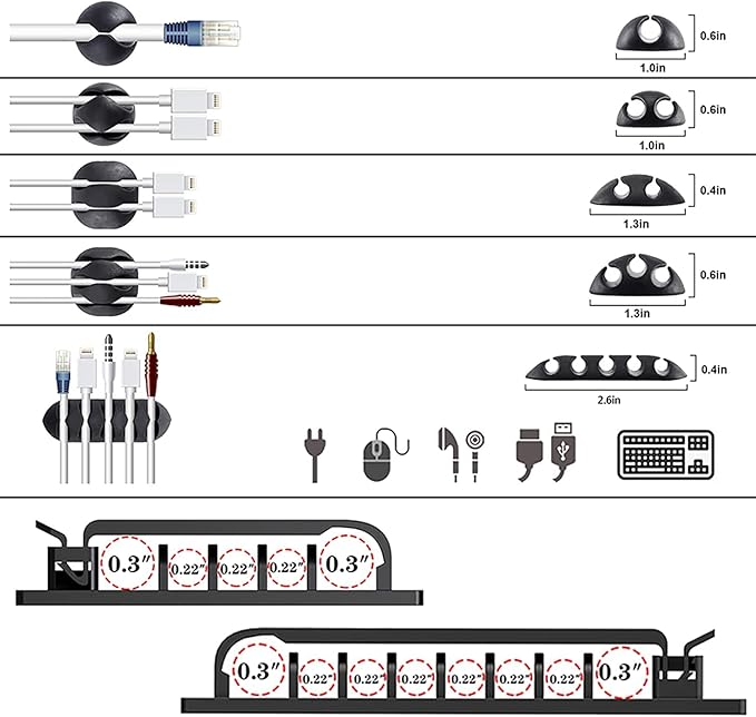 White Cable Management Organizer Kit 4 Cable Sleeve Split, 47Cable Clips 12Cord - Image 7