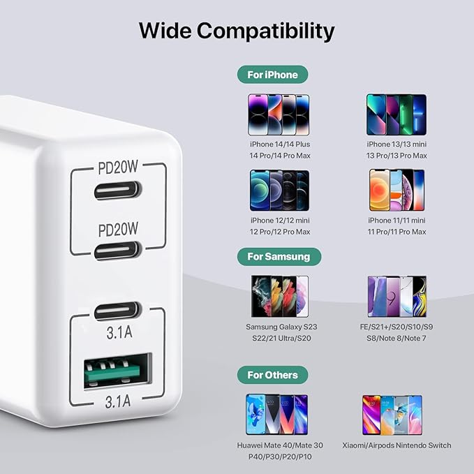 40W USB C Charger, 4-Port USB C Charger Block Fast Charging Block PD+QC Wall - Image 3
