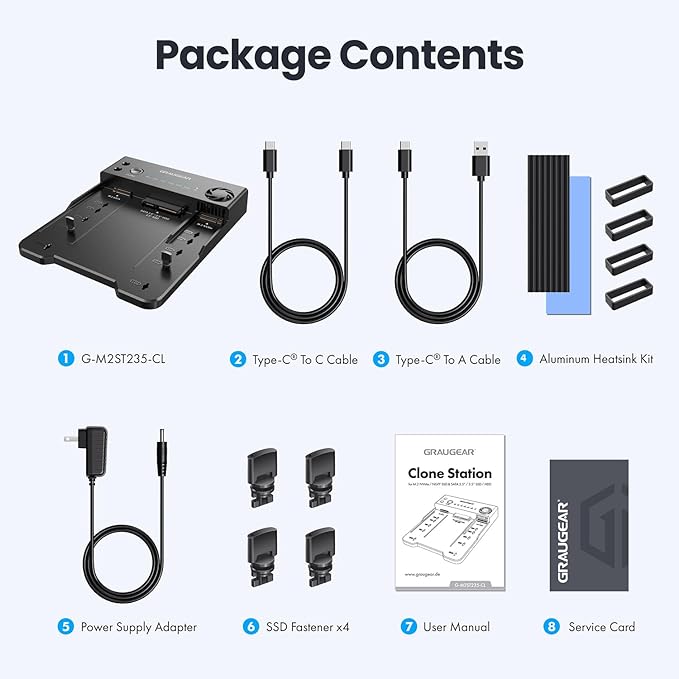 GRAUGEAR SATA SSD/HDD to M.2 NVMe Docking Station, USB-C 10Gbps Clone Station - Image 9