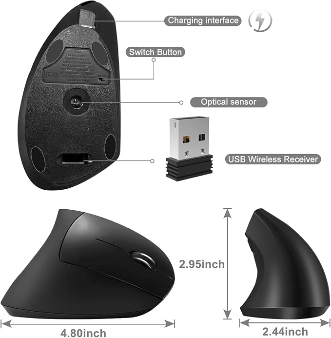 Vassink Ergonomic Mouse, Rechargeable Wireless Mouse, 2.4GHz Rechargeable - Image 8