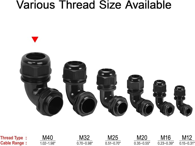 LeMotech M40 Cable Gland, 90 Degree Adjustable 26-33mm Cable Range Strain Relief - Image 6