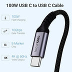 USB C 3.1 Data Cable 10FT 2 Packs, Right Angle 100W Gen 2 Fast Charging 10Gbps - Image 2