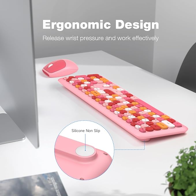 KNOWSQT Wireless Keyboard and Mouse Combo, Pale Pink Full-Sized 2.4G Silent - Image 7