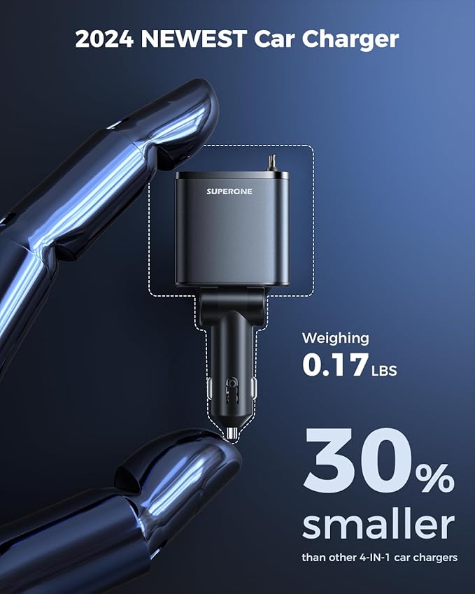 4 in 1 Retractable Car Charger, SUPERONE Smaller Fast Car Phone Charger 69W - Image 4