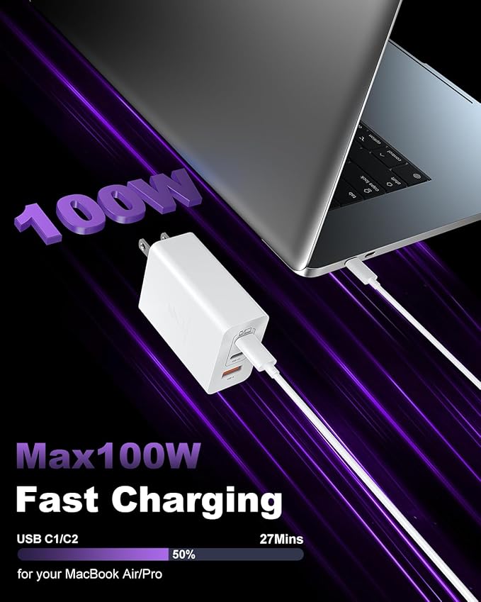 USB C Charger Block 100W, 3-Port GaN Super Fast Charger, Type C Wall Charger - Image 3